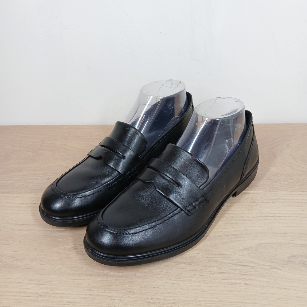 Ecco Penny Loafers Womens 8.5 Black Leather Slip On Round Toe Classic Shoes